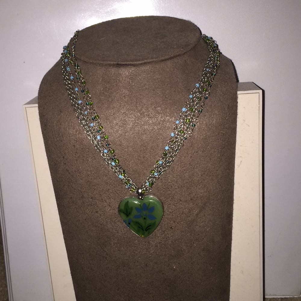 Beautiful Green💚 & Blue 💙Heart Necklace